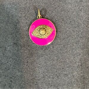 Pink Evil Eye Pendant Oxidized Silver Finish with diamonds by J. Landa Jewelry